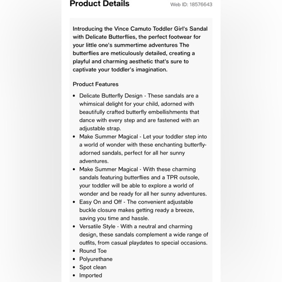 VINCE CAMUTO Toddler Girls Sandals with Delicate Butterflies Brand New Size 5 - Picture 3 of 8